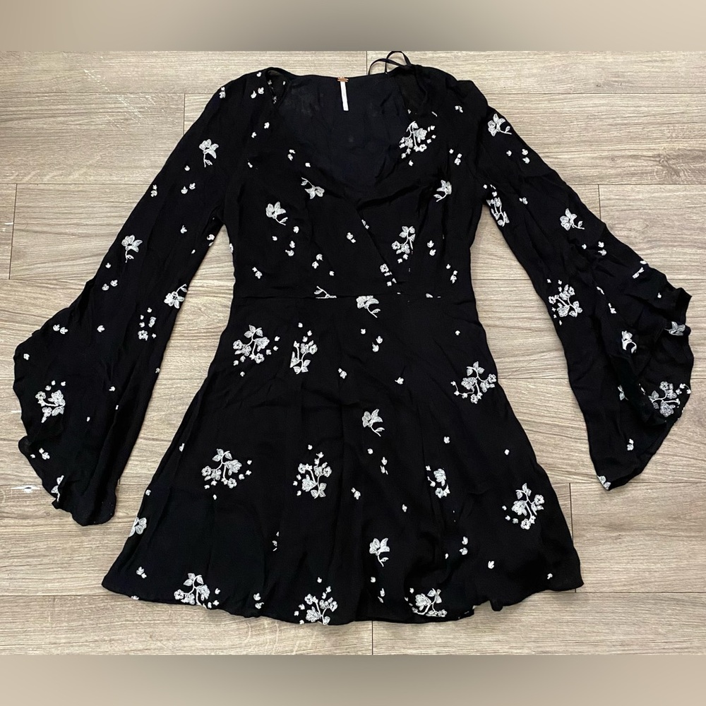 Free People Jasmine Floral Embroidered Black Mini Dress